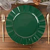 10 Pack | 11" Hunter Emerald Green Hard Plastic Dinner Plates with Gold Ruffled Rim, Large Heavy Duty Disposable Dinnerware