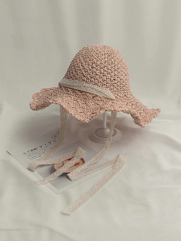 Foldable Sunscreen Solid Color Straw Woven Lace Breathable Hat