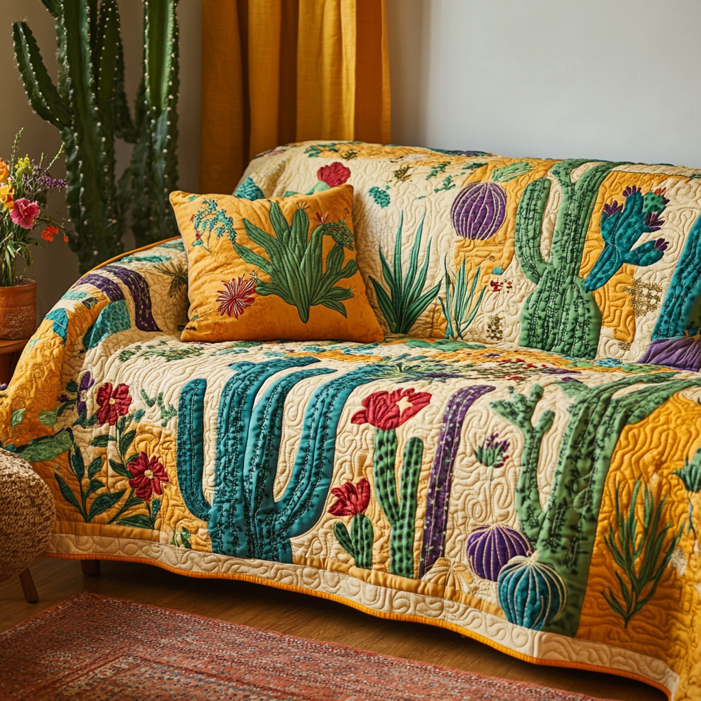 Cactus Spirit Quilted Sofa Cover NCU0DK10841 everthome