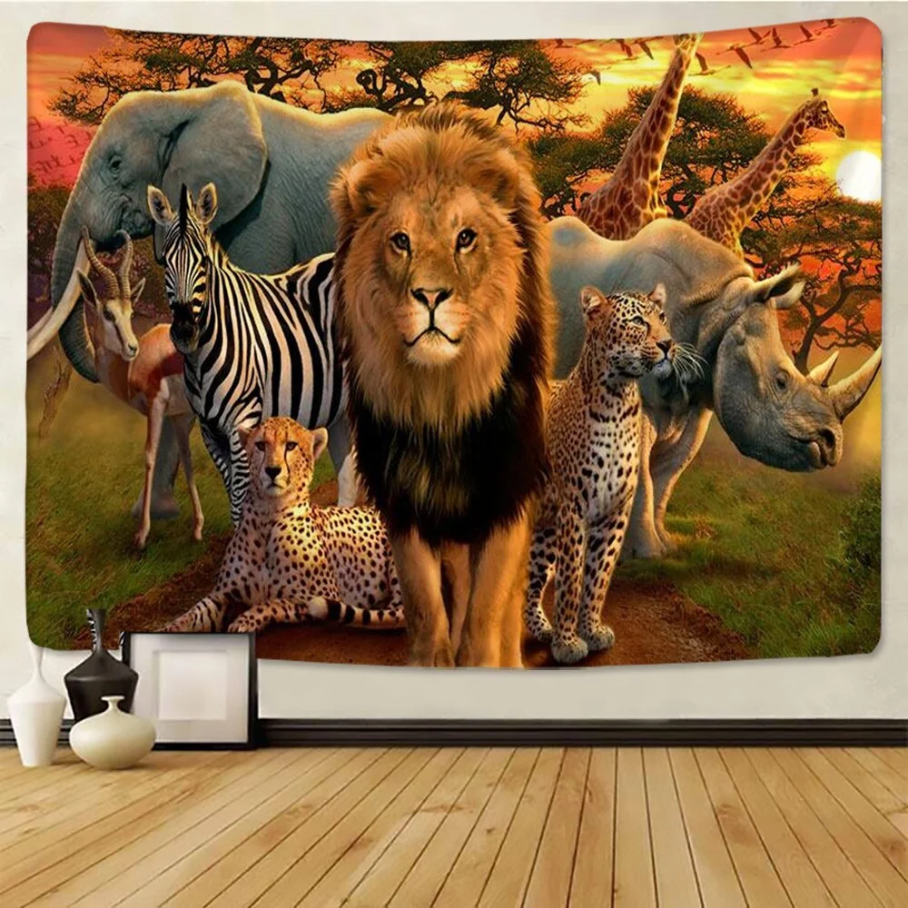 Nigikala tapestry African grassland animals Cartoonwall hanging beach towel thin polyester blanket yoga