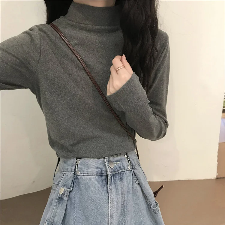 Brownm Brownm Velvet Half High Collar Bottom Shirt Women's Autumn 2024 New Interior With White Long-Sleeved T-Shirt Women's Chic Student Jacket
