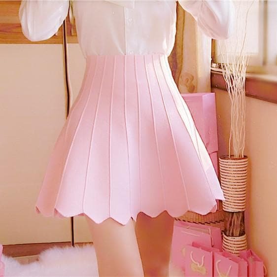 White/Pink Sweet Raised Grain Knitted Skirt SP164880