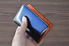 8 Pocket Black Shell Cordovan And Orange Italian Buttero Leather Bifold Card Holder. Minimalist Vertikal Wallet. Front Pocket Wallet.