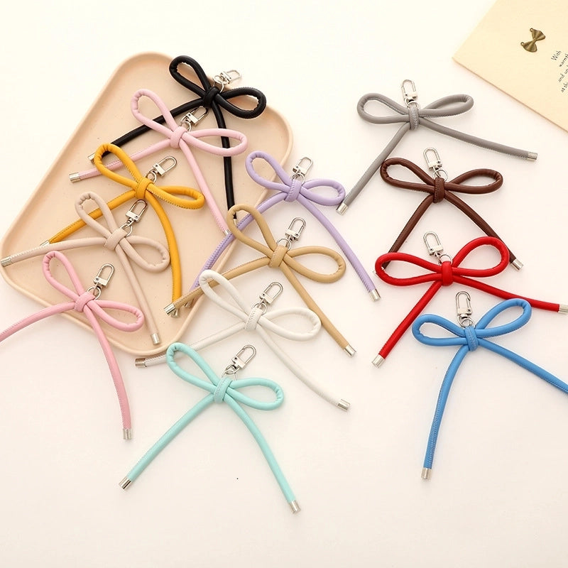 Basic Bow Knot Pu Leather Bag Pendant Mobile Phone Chain Keychain