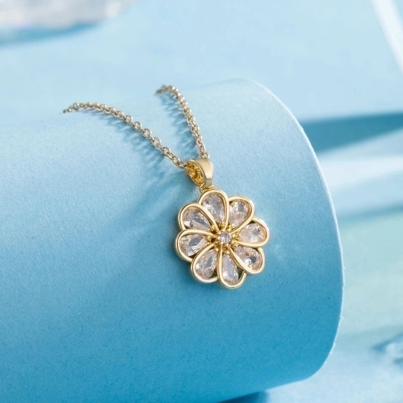 Stainless Steel Titanium Steel 18K Gold Plated Elegant Plating Inlay Cross Heart Shape Flower Zircon Pendant Necklace
