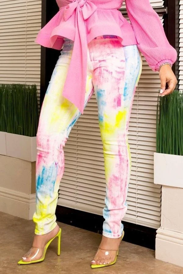 Casual Printed Skinny Multicolor Pants