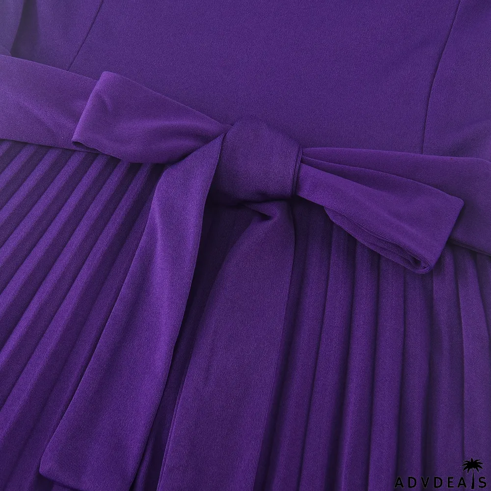 Summer Women Round Neck Ruffle Short Sleeve Pressed Pleated Dress