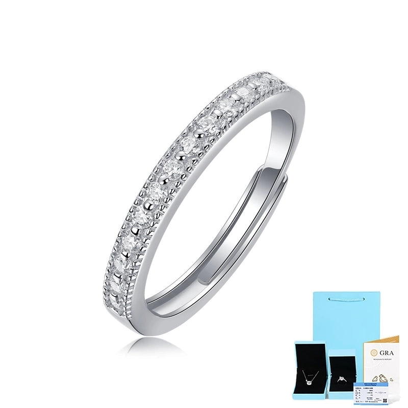 925 Sterling Silver Moissanite Geometric Adjustable Ring GRA Certificate