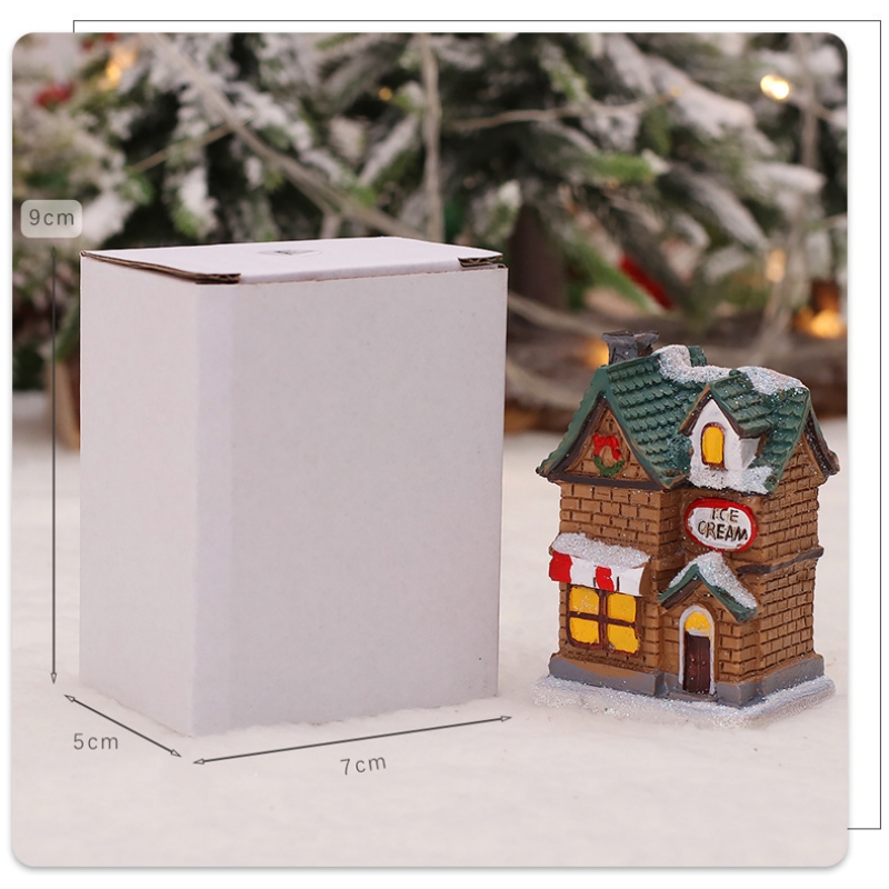 Tegooe Hand-Painted Christmas Village House LED Light Decoration - Resin Ornament