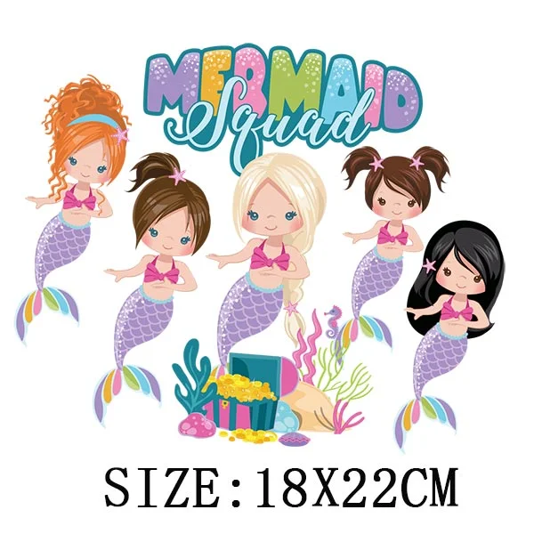 Beautiful Mermaid Thermal Stickers On T-shirt Bag DIY Washable Patches Cute Design Iron On Transfers For Clothes Appliqued Decor