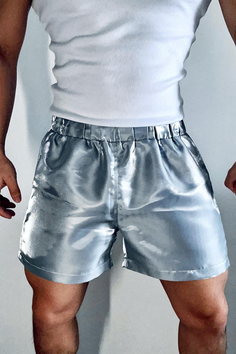 Ciciful Men's Metallic Satin Elastic Waist Casual Shorts