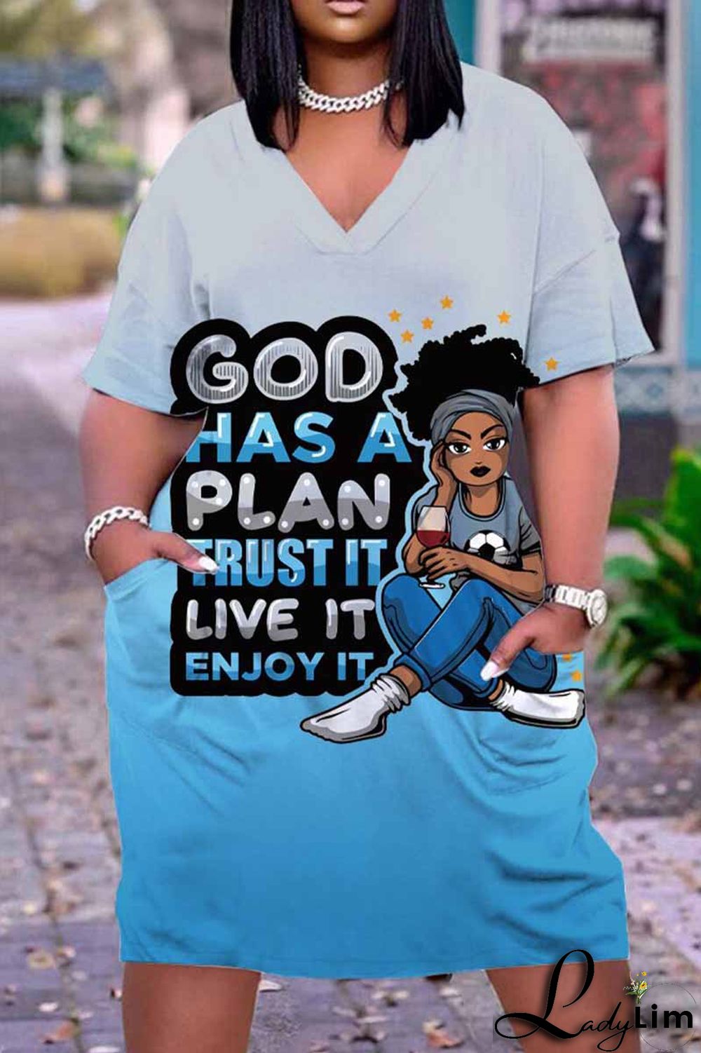 Orange Green Fashion Casual Print Basic V Neck Short Sleeve Dress