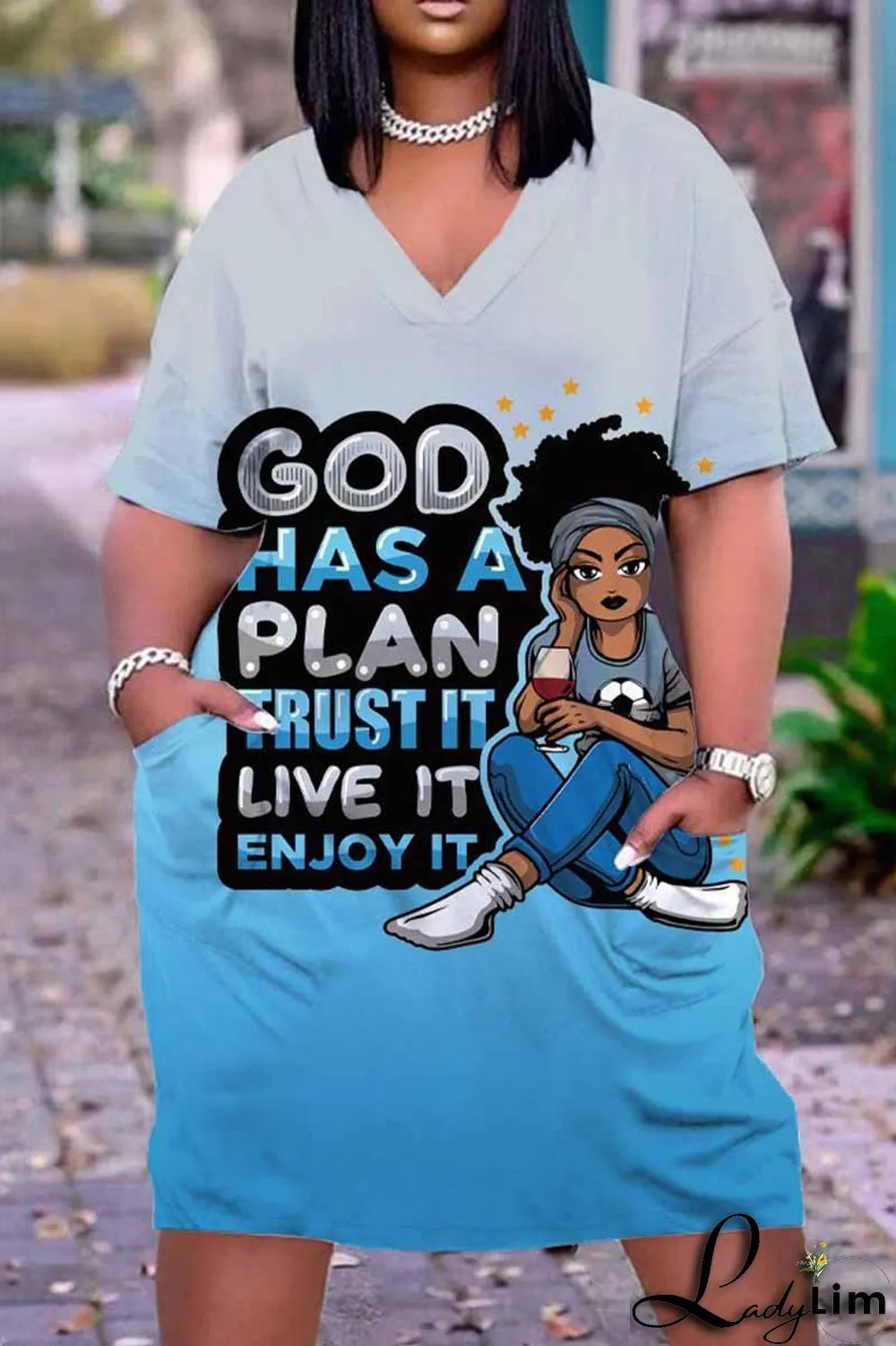 Orange Green Fashion Casual Print Basic V Neck Short Sleeve Dress