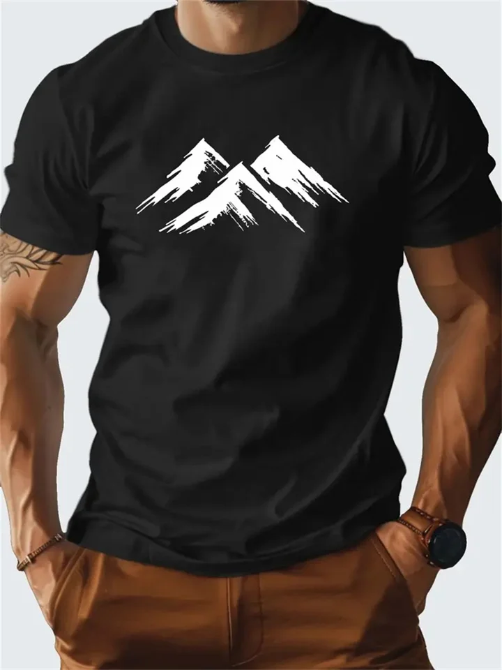 New Men's Short-sleeved T-shirt Mountain Print Vacation Summer Casual Sports Tops
