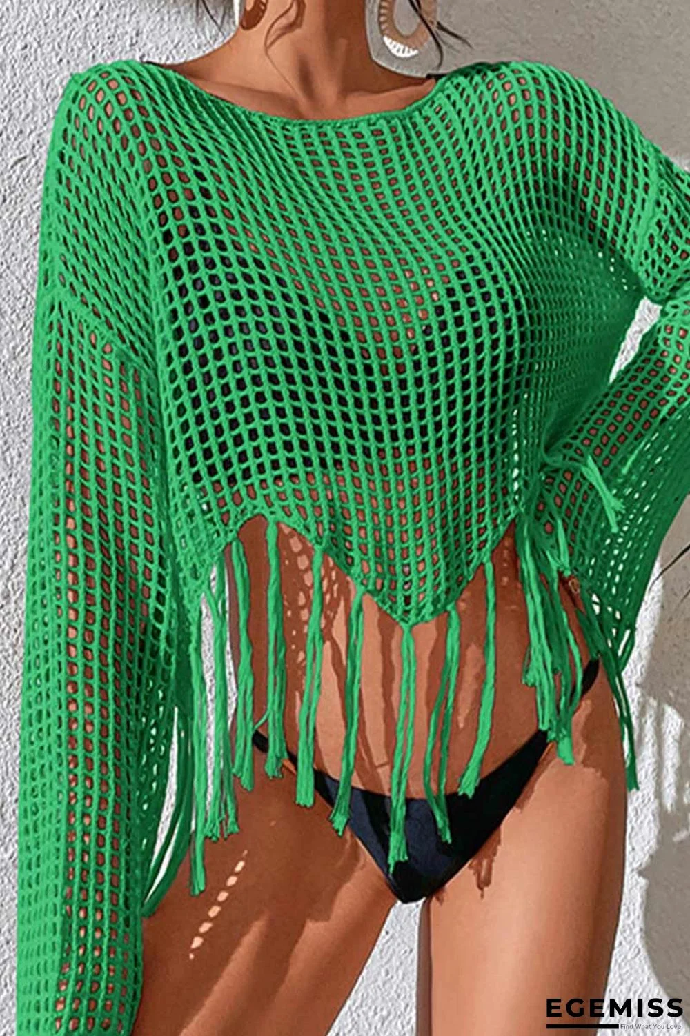 Green Sexy Solid Tassel Hollowed Out Patchwork Swimwears Cover Up | EGEMISS