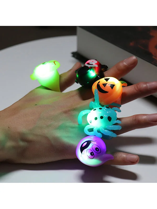 Halloween Pumpkin Skull Bat Light Up Finger Ring-elleschic