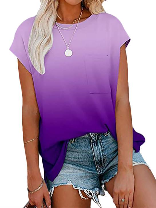 Women Short Sleeve Scoop Neck Gradient Top