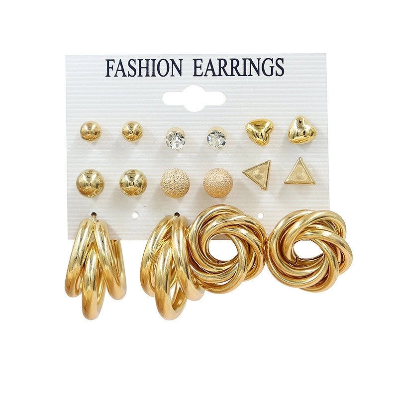 Hot Sale Retro Gold Geometric Ladies Earrings Set Fashion Pearl Earrings Earrings Diamond