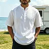 Men's Vacation-Style Cotton-Linen Henley Shirt by Inlyline
