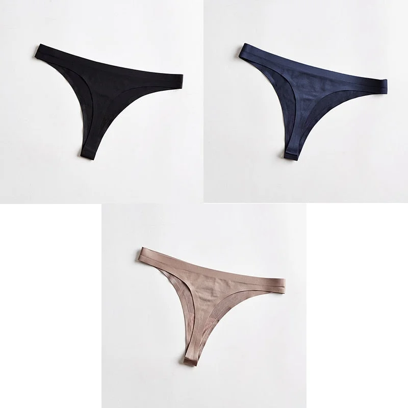 3pcs Woman Thongs Seamless Underwear For Women Sexy Sports Panty Female T-back G-string Underwear Ice Silk Ladies Underpants