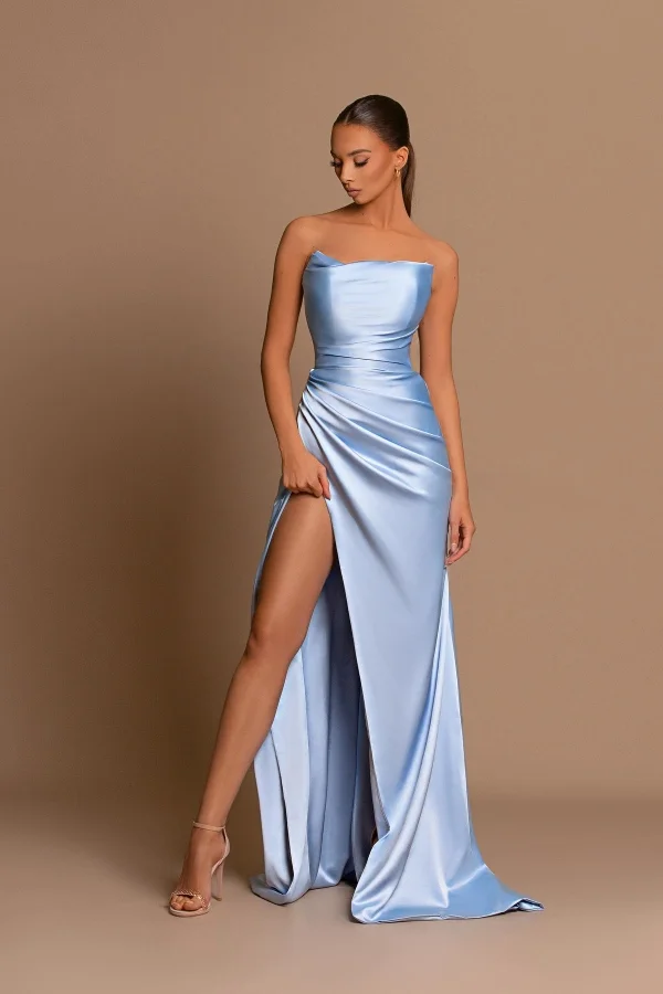 Daisda Baby Blue Mermaid Strapless Prom Dress With Split Unique Style