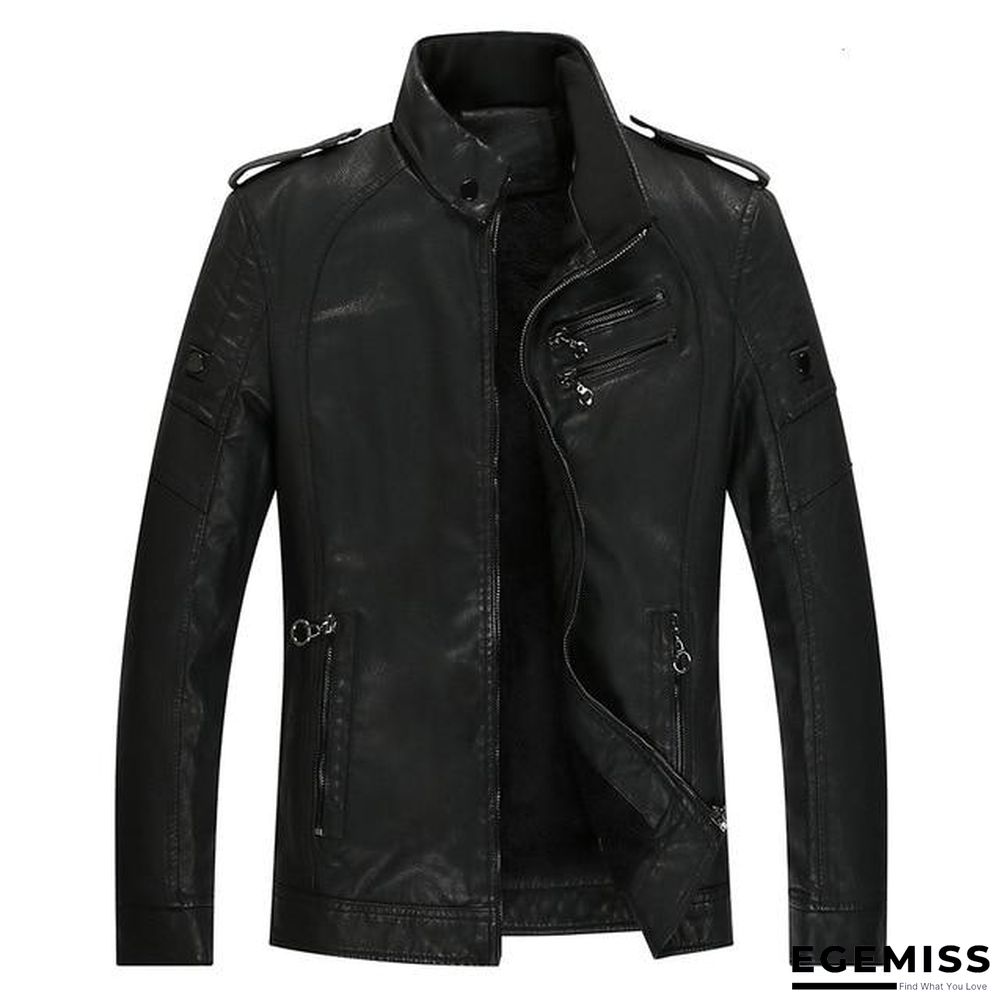 Men New Casual Thick Fleece Pockets Leather Jacket Coat Men PU Leather Motorcycle Vintage Faux Leather Jackets | EGEMISS