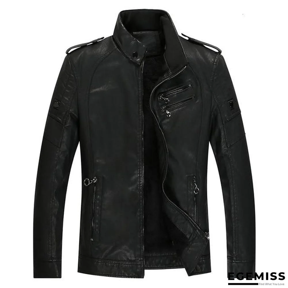 Men New Casual Thick Fleece Pockets Leather Jacket Coat Men PU Leather Motorcycle Vintage Faux Leather Jackets | EGEMISS
