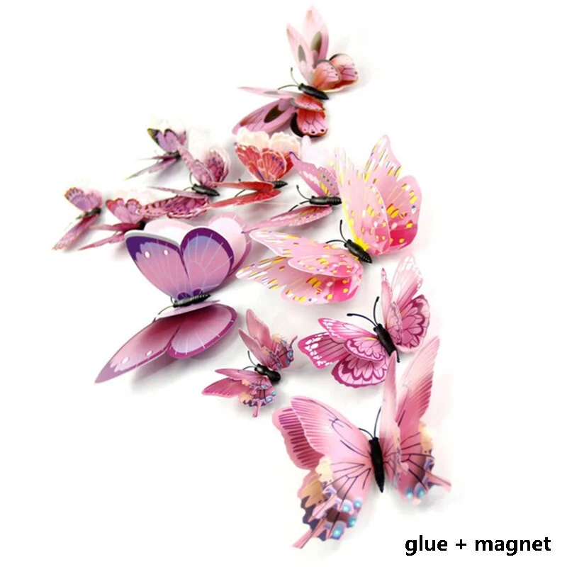 12Pcs 3D Double Layer Butterfly Wall Sticker on The Wall for Home Decor DIY Butterflies Fridge Magnet Stickers Room Decoration