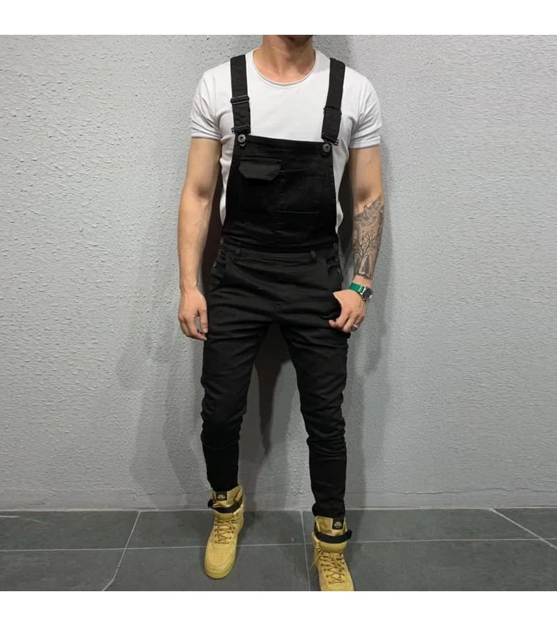 Men Fashion Solid Color Metal Buckle Suspender Trousers S-3XL