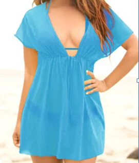 Summer Ladies  Beach V-neck Mini dress Transparent Bikini Cover up Kaftan Sarong Women Summer Holiday Beachwear Swimwears