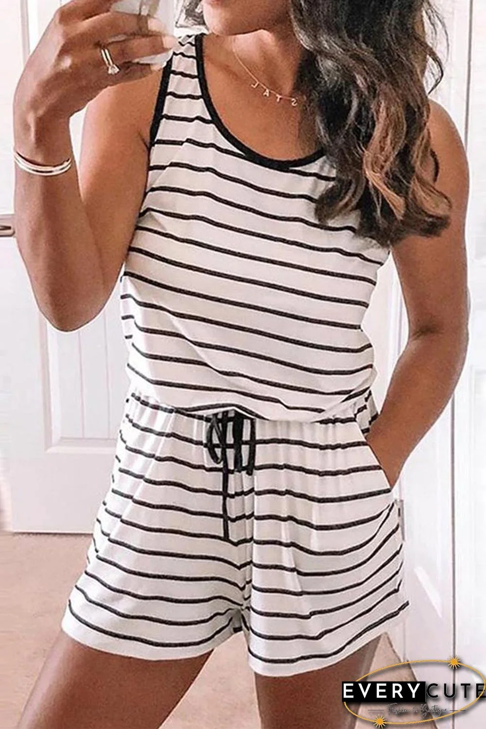 Striped Sleeveless Lounging Romper
