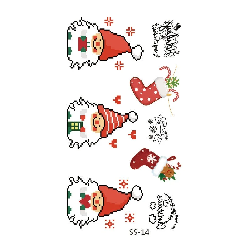 Christmas Tattoo Stickers Santa Claus Temporary Fake Tattoos Paste on Face Arm Leg for Children Body Art Sticker