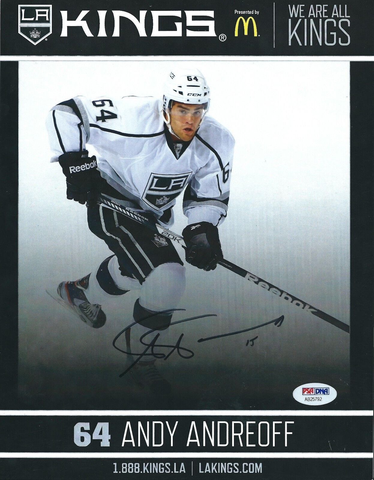 Andy Andreoff Signed Los Angeles Kings Hockey 8.5x11 Photo Poster painting PSA AB25792