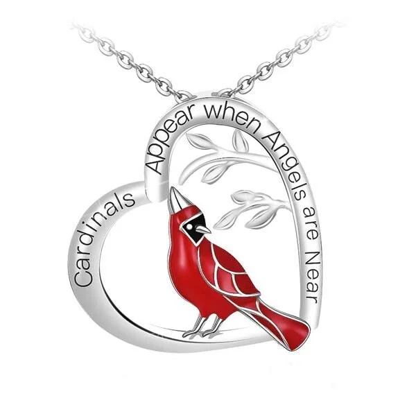 Cardinal Heart Pendant Necklace,Cardinal Heart Pendant Necklace Memorial Jewelry Gift for Women
