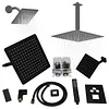 [US Local Warehouse] Mixer Shower W/ 12in Ceiling Mount 6in Wall Mount Showers Head Ceiling Mounted Shower System Combo Set Push Button Diverter with 2 in 1 Handheld for Bathroom and Hotel