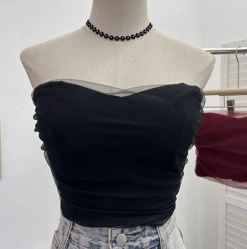 Churchf Thai Babes Light Yarn Splicing Braless Sleeveless Top With Short Corset Corset Umbilized Bra Vest 8865