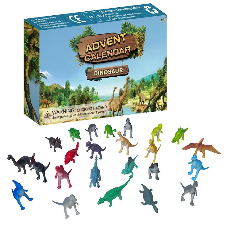 Christmas Advent Calendar 2021, 24 Pcs Realistic Standing Dinosaurs Toy Christmas Surprise Gift Box for Kids Boys and Girls to Create a Christmas Dinosaur Park