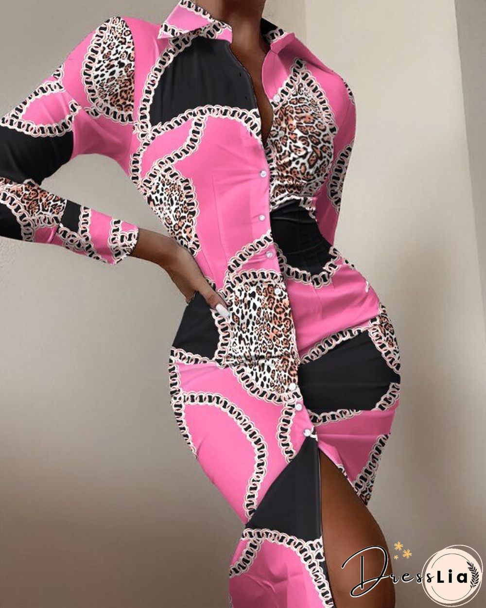 Sexy floral print dress women autumn long sleeve v-neck high waist bandage button slim