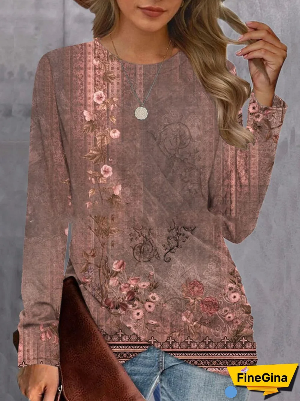 Women's Graphic Printed Scoop Neck Long Sleeve Top