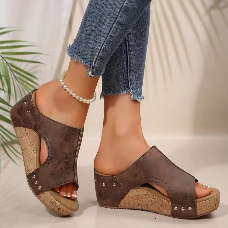 Breakj Breakj Summer New Women's Thick Bottom Slope And Slippers Large Size Leisure Fish Mouth Thick Bottom Slope And Slippers