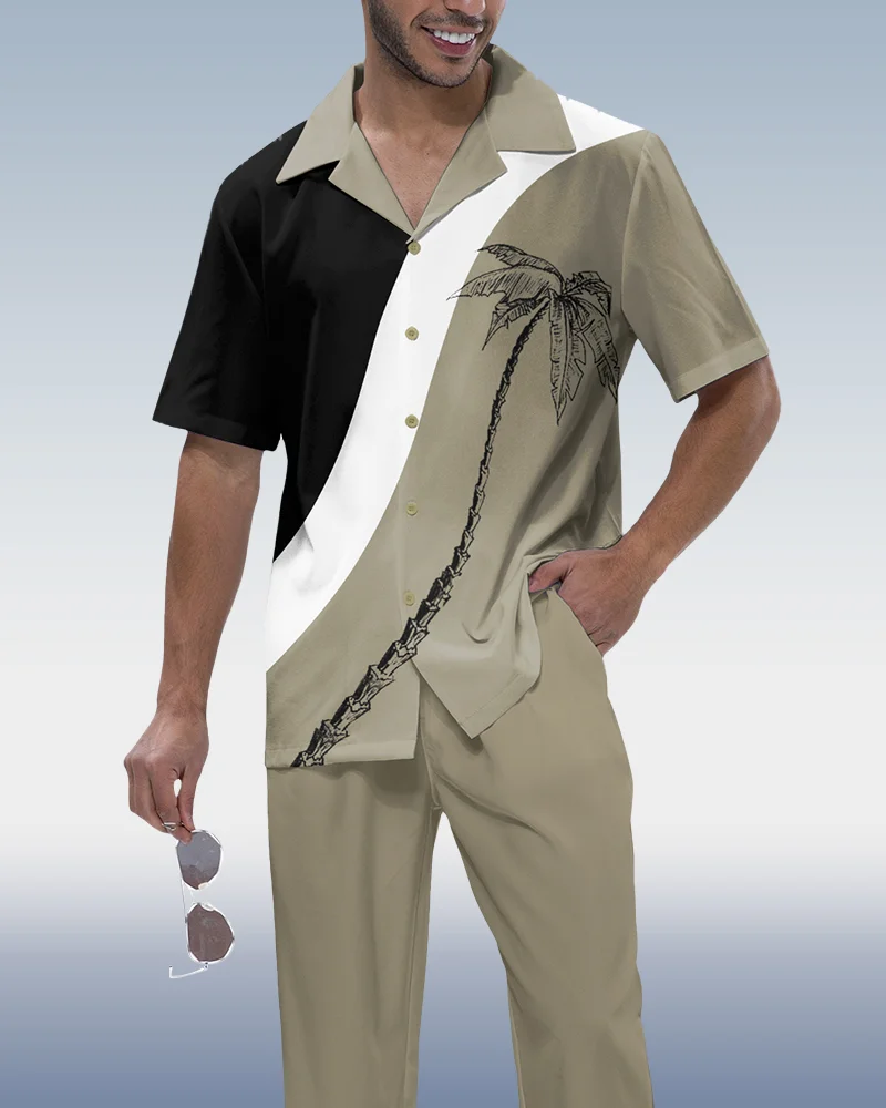 Suitmens Men's Vacation Colorblock Short Sleeve Walking Suit