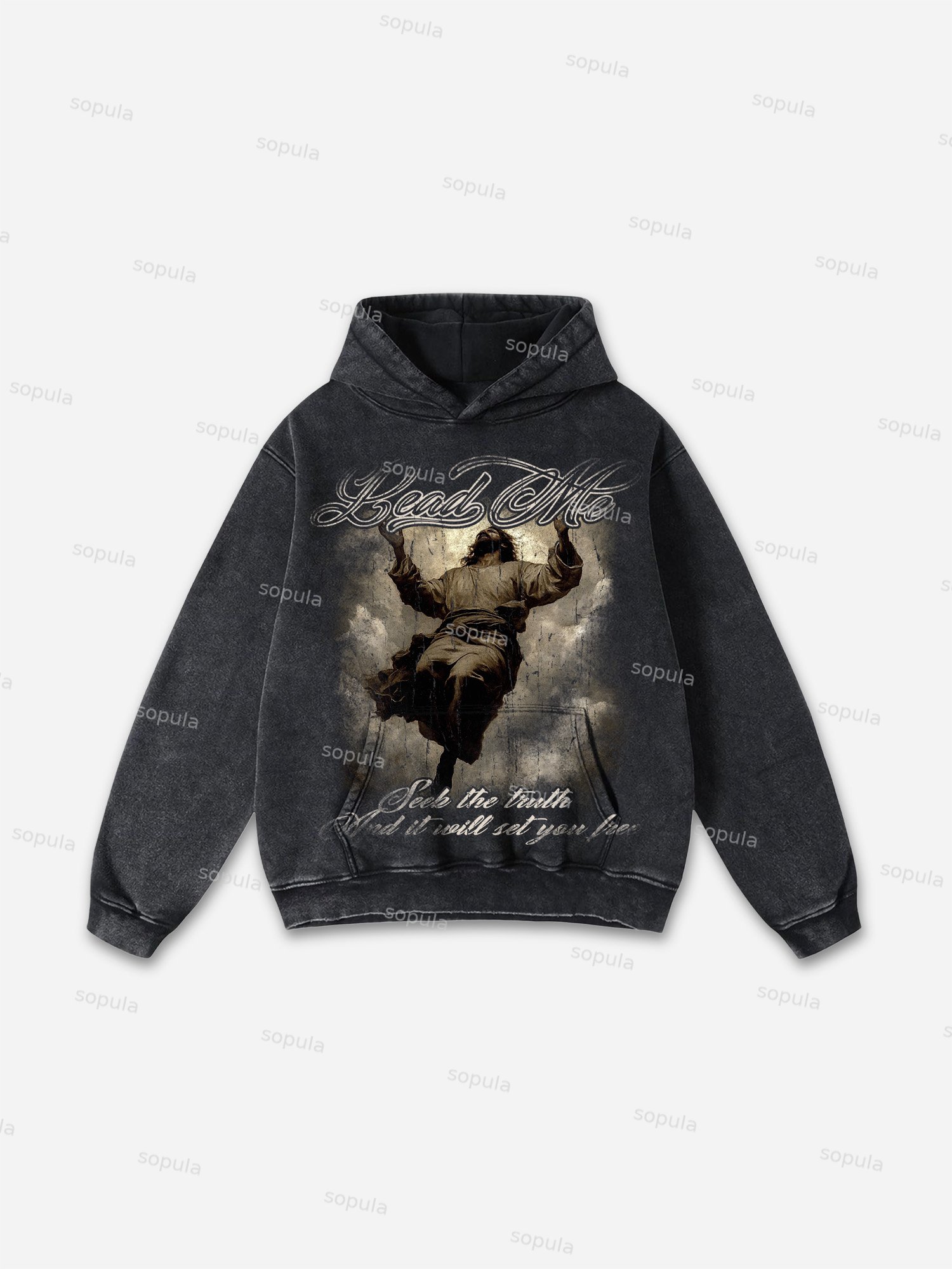 Sopula Lead Me Lord Vintage Jesus Graphic Washed Hoodie - Sopula｜Premium Graphic Tees & Graphic Clothing