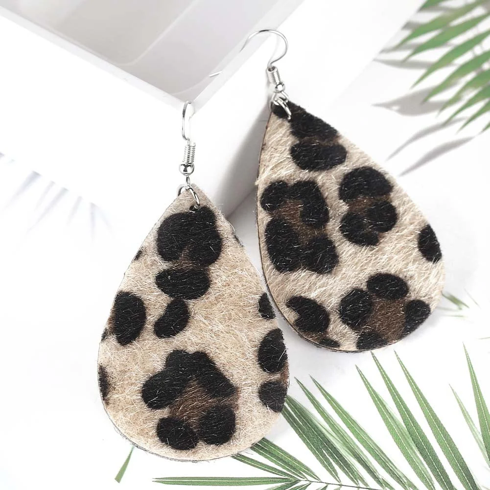 Leopard Drop Tear PU Leather Earrings
