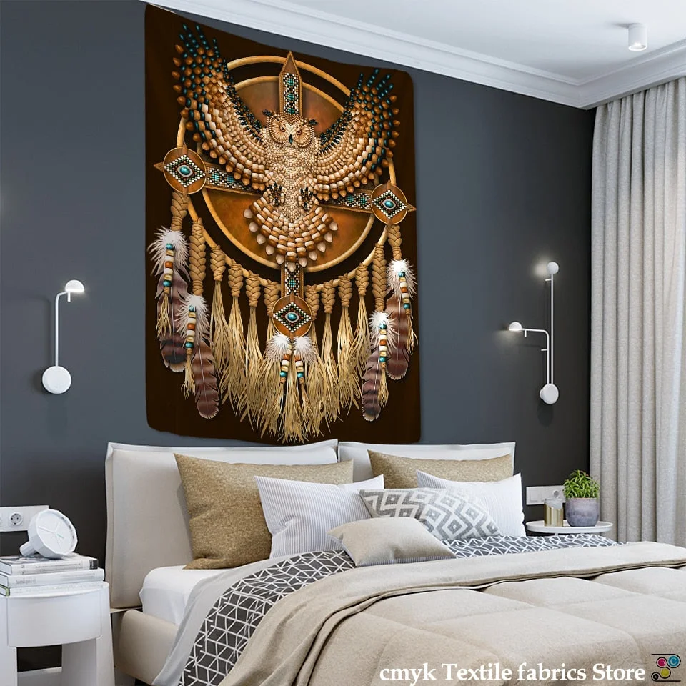 Owl Windbell Tapestry Wall Hanging Psychedelic Magic Mandala Bohemian Hippie TAPIZ Art Bedroom Home Decor