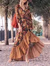 Floral Printed Irregular Clipping Three-Quarter Sleeves Maxi Dresses