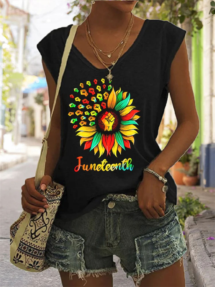 Juneteenth Sunflower Graphic Tank Top