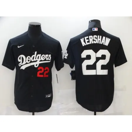 Men's Los Angeles Dodgers #22 Clayton Kershaw Black Cool Base Stitched Baseball Jersey 47QY
