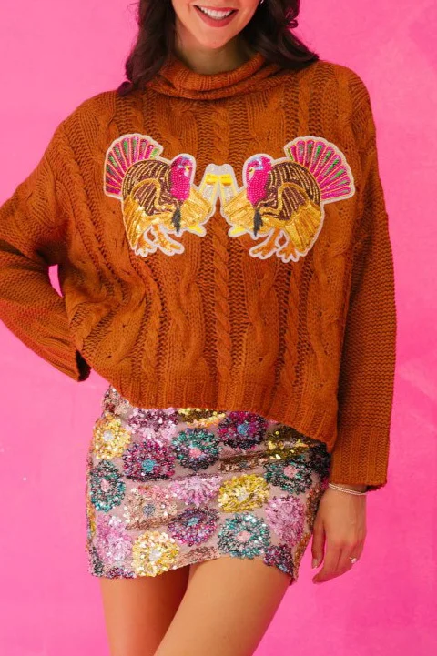 Thanksgiving Bash Party Turkey Sequin Sweater