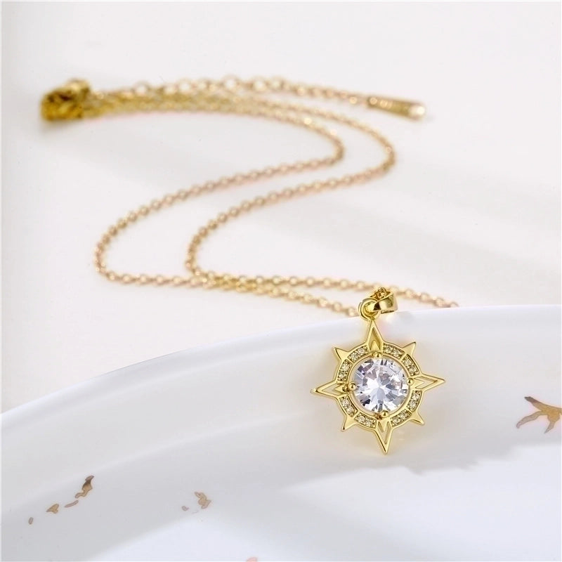 Stainless Steel Titanium Steel 18K Gold Plated Korean Style Plating Inlay Sector Star Flower Zircon Pendant Necklace