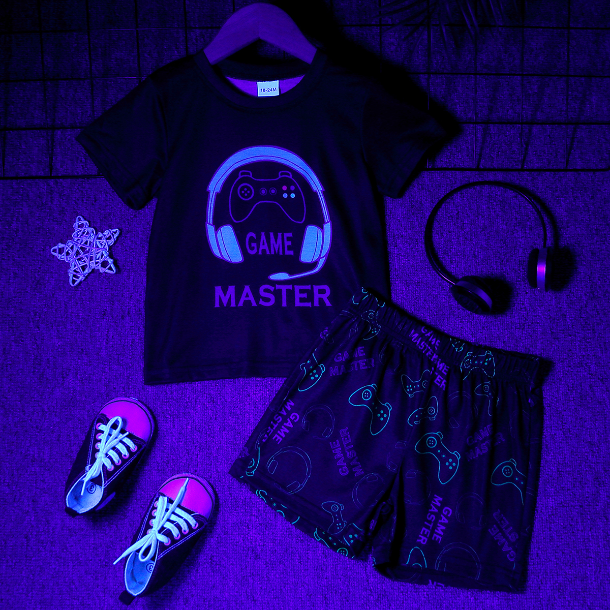 2pcs Baby/Kid Boy Basic Headset Design Tee and Pants Sets